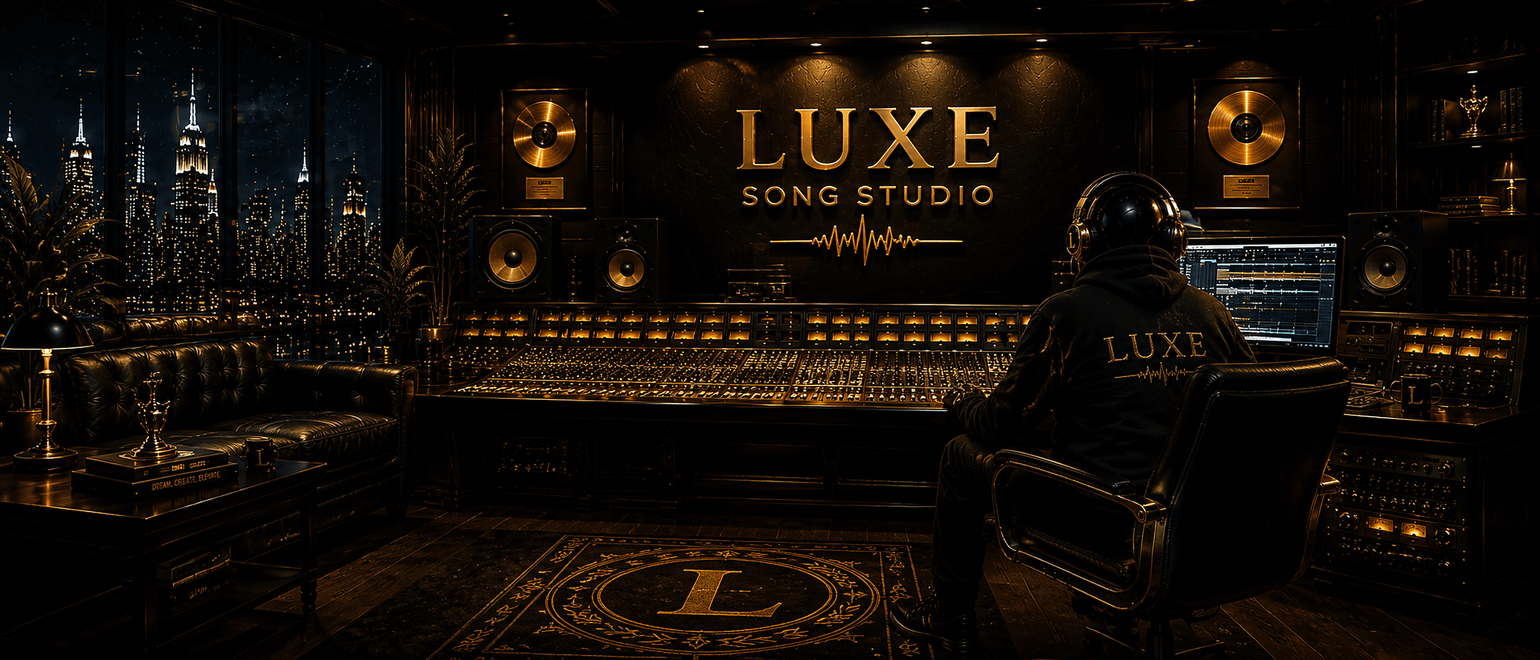 Luxe Song Studio cinematic black and gold hero banner